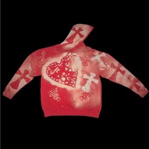 Red Hoodie with White Heart and Cross Design